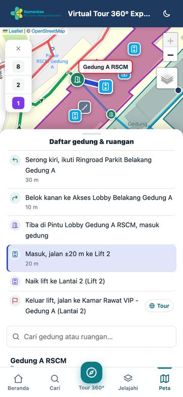 Sampai ke lantai tujuan — tampilan ponsel