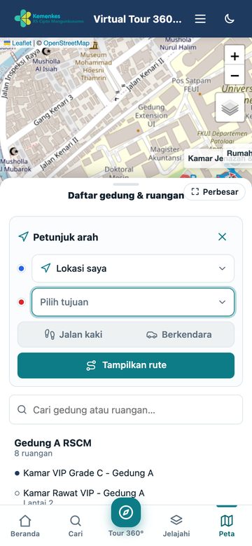 Memulai petunjuk arah — tampilan ponsel