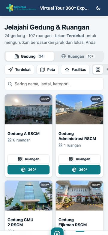 Daftar lengkap gedung & ruangan — tampilan ponsel
