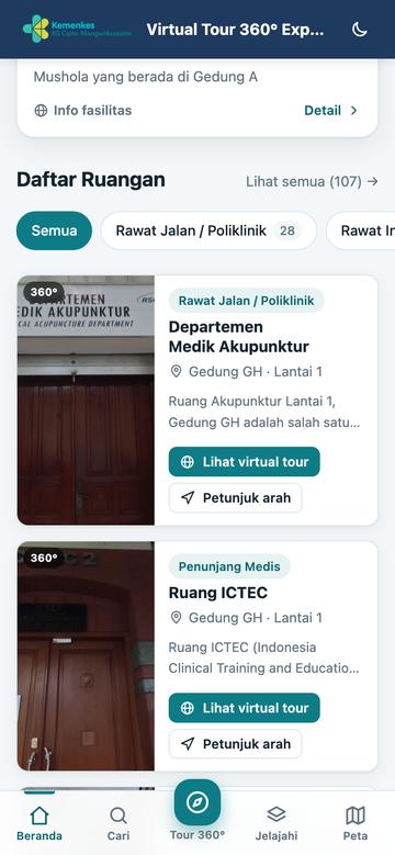 Kartu ruangan & gedung — tampilan ponsel